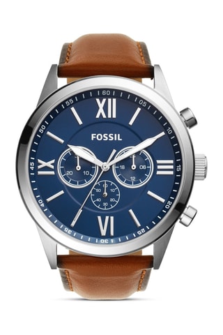 Leren Quartz Horloge Flynn Chronograaf - Bruin en Zilverkleurig