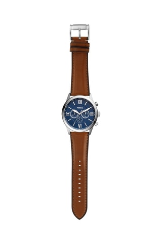 Leren Quartz Horloge Flynn Chronograaf - Bruin en Zilverkleurig