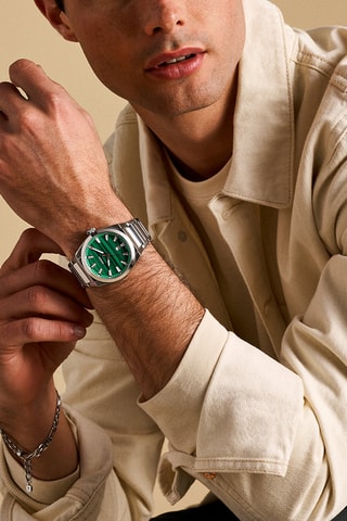 Stalen Quartz Horloge - Zilverkleurig en Groen