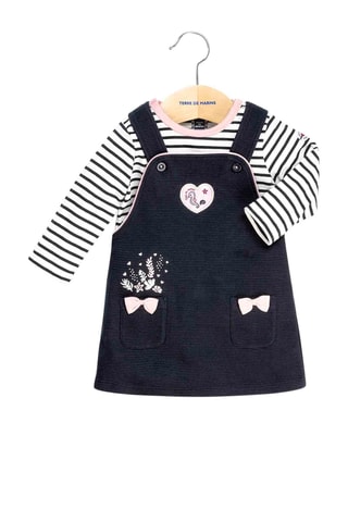 Jurk en T-shirt - Marineblauw en Wit