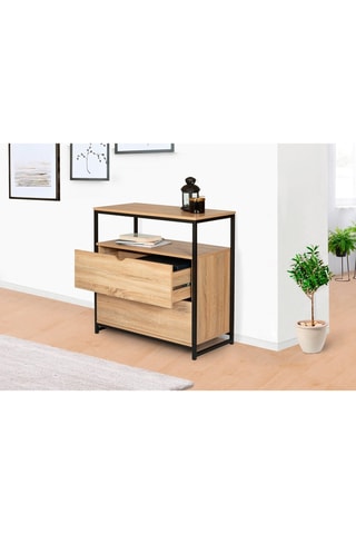 Commode 2 tiroirs Manufacture - Imitation bois clair et noir