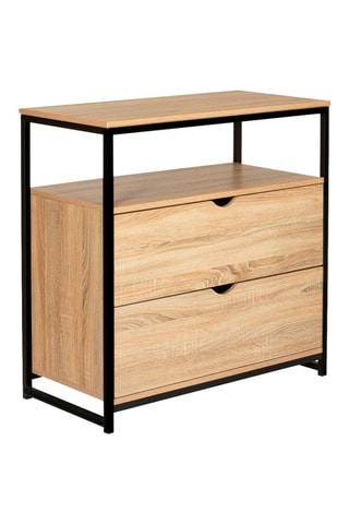 Commode 2 tiroirs Manufacture - Imitation bois clair et noir