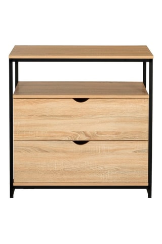 Commode 2 tiroirs Manufacture - Imitation bois clair et noir