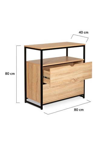 Commode 2 tiroirs Manufacture - Imitation bois clair et noir