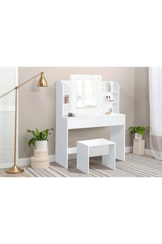 Coiffeuse 2 tiroirs et tabouret Zita - 108 x 41 x 40 cm / 48 x 40,5 x 29,5 cm