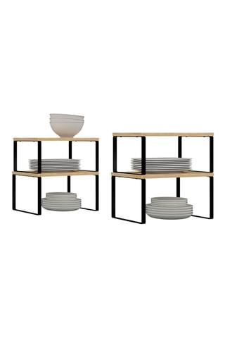 4 étagères de rangement encastrables pour placards - Noir et imitation bois