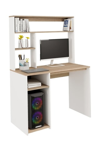 Bureau avec étagères de rangement Danny - Blanc et marron