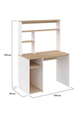 Bureau avec étagères de rangement Danny - Blanc et marron