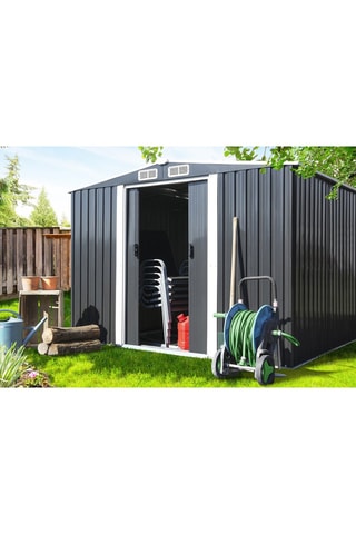 Abri de jardin avec base - Gris et blanc - 8,4 m³