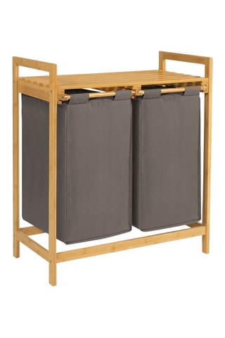 Bac à linge double en bambou Maya - Gris et naturel