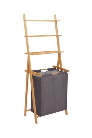 Panier à linge avec étagère Maya - Gris et naturel