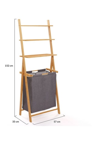 Panier à linge avec étagère Maya - Gris et naturel