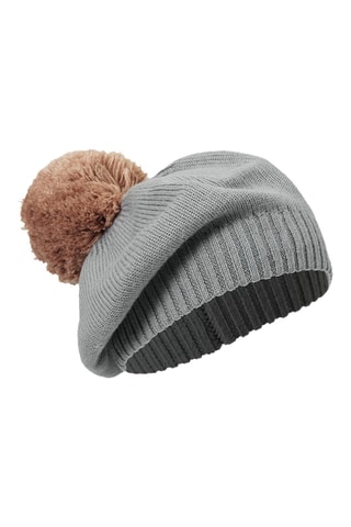 Wollen Muts met Pompon Deco Turquoise - Blauwgrijs