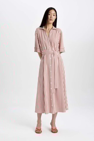 Vestido-camisa - Branco e laranja