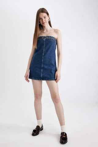 Vestido corpete de ganga - Azul