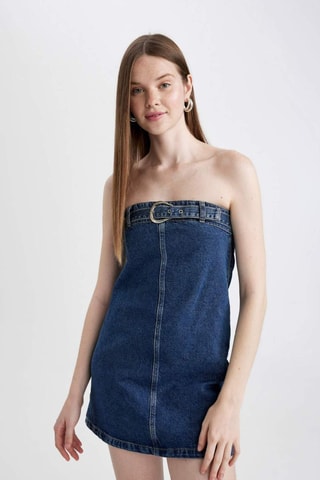 Vestido corpete de ganga - Azul