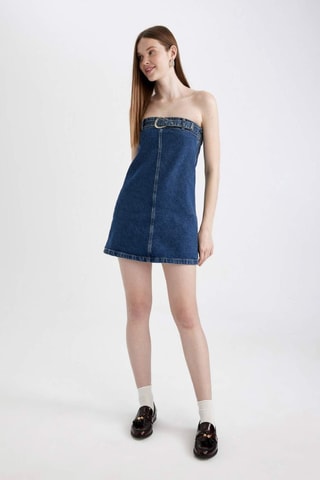 Vestido corpete de ganga - Azul