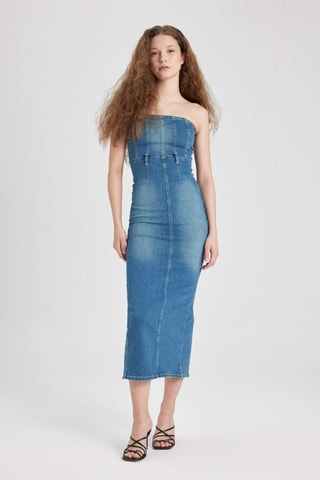 Vestido corpete de ganga - Índigo