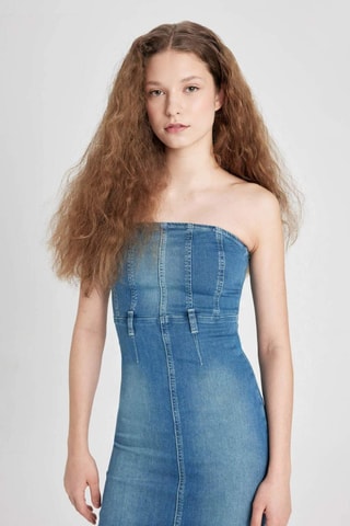 Vestido corpete de ganga - Índigo