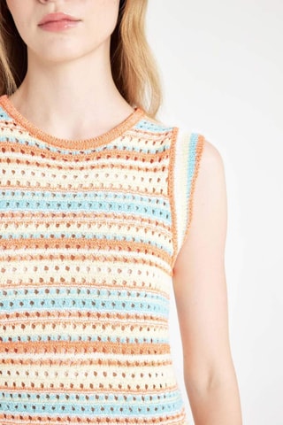 Vestido direito - Cru e laranja