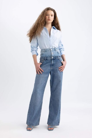 Calças de ganga wide legs - Azul-claro
