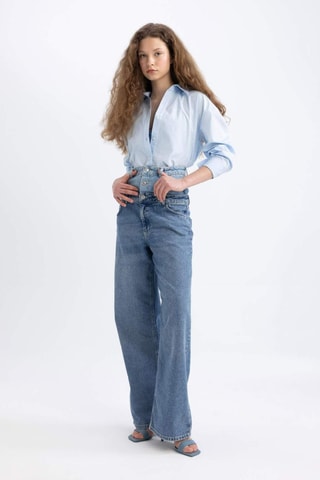 Calças de ganga wide legs - Azul-claro