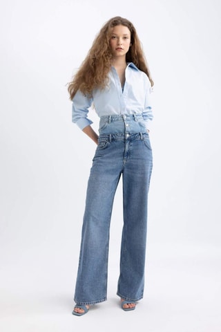 Calças de ganga wide legs - Azul-claro