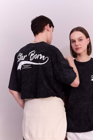 T-shirt oversize - Preto mesclado