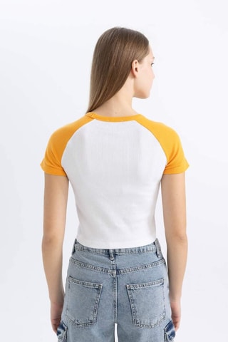 Crop top slim - Branco e laranja