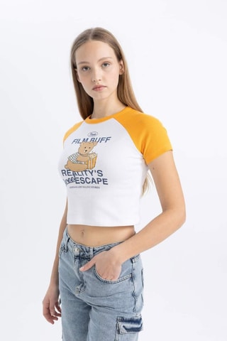 Crop top slim - Branco e laranja