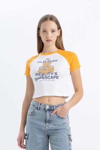 Crop top slim - Branco e laranja