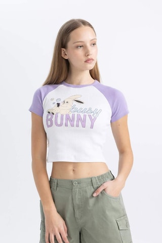 Crop top slim - Branco e violeta