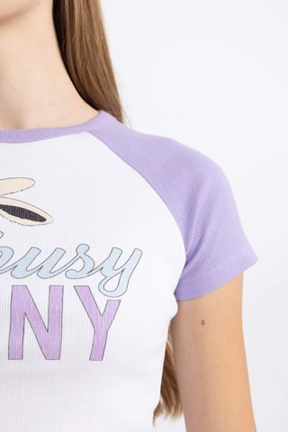 Crop top slim - Branco e violeta