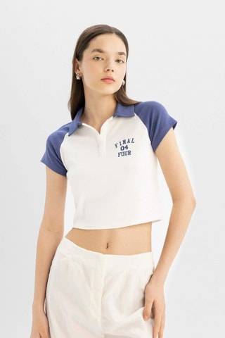 Crop top slim - Branco e índigo