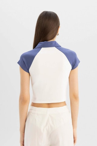 Crop top slim - Branco e índigo