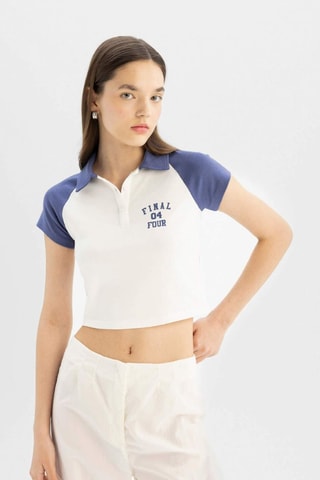 Crop top slim - Branco e índigo
