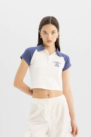 Crop top slim - Branco e índigo