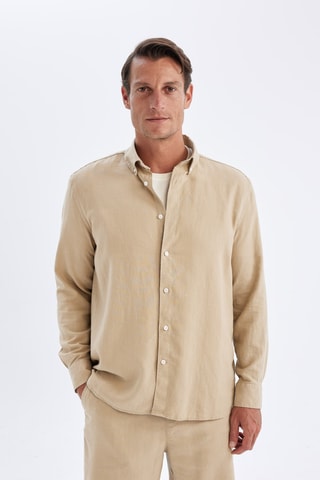 Camisa relaxed em linho - Bege