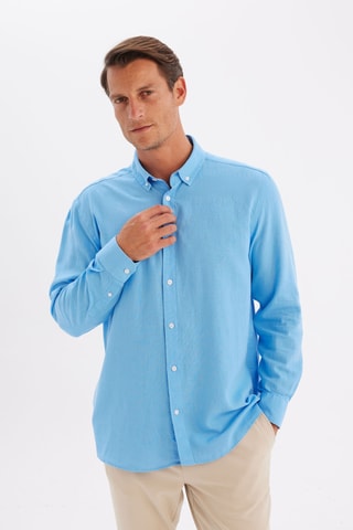 Camisa relaxed em linho - Azul-claro