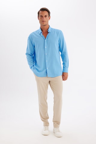 Camisa relaxed em linho - Azul-claro