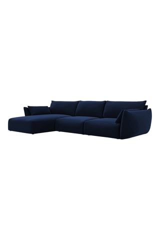 Canapé d'angle gauche Clau - Bleu roi - 4 places - Toucher velours