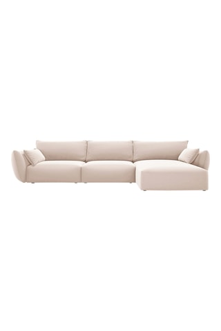 Canapé d'angle droit Clau - Beige - 4 places - Toucher velours