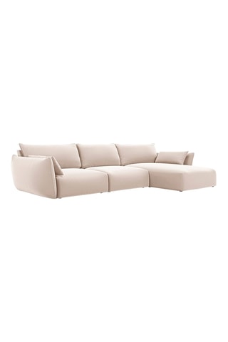 Canapé d'angle droit Clau - Beige - 4 places - Toucher velours