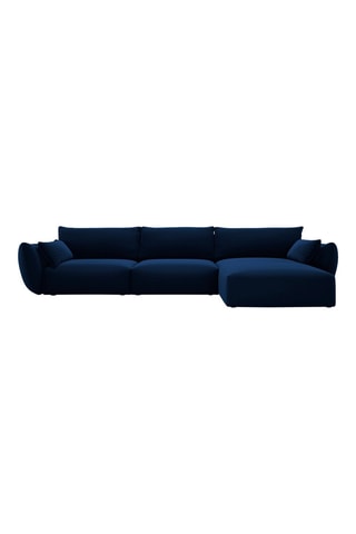 Canapé d'angle droit Clau - Bleu roi - 4 places - Toucher velours