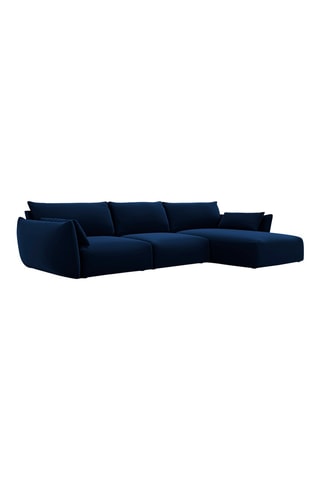 Canapé d'angle droit Clau - Bleu roi - 4 places - Toucher velours