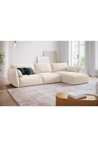 Canapé d'angle droit Clau - Beige clair - 4 places - Tissu bouclette