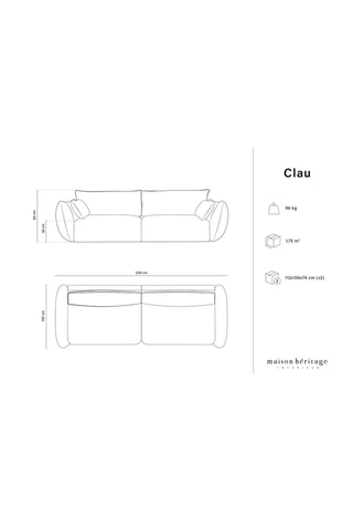 Canapé Clau - Gris - 3 places - Tissu chenille