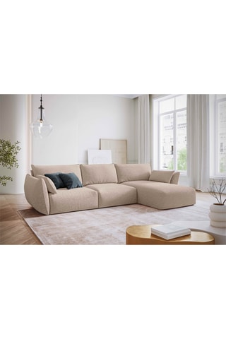 Canapé d'angle droit Clau - Beige - 4 places - Toucher chenille