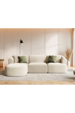 Canapé d’angle gauche modulaire Talia - Beige clair - 4 places - En tissu velours