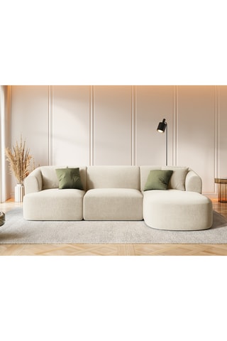 Canapé d’angle droit modulaire Talia - Beige clair - 4 places - En tissu velours